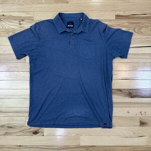 prAna Men's Polo Large Short Sleeve 2 Button Blue Solid With Pocket - Damage